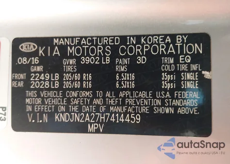 2017 Kia Soul z USA, uszkodzony, nr VIN KNDJN2A27H7414459